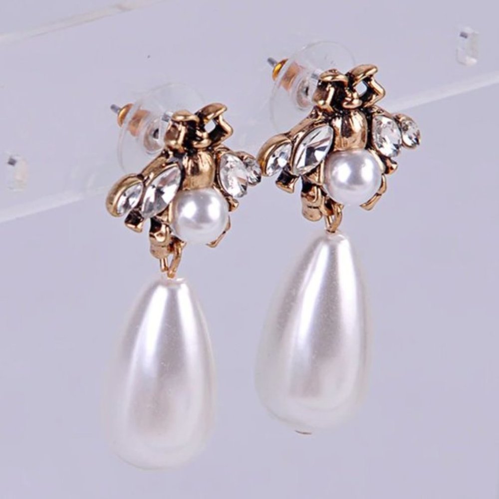 Anthropologie Vintage Insect pearl drop earrings